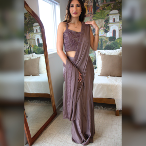 Mauve Drape Saree | Stone Embellished Blouse