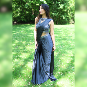 Satin Drape Saree | Embellished Blouse & Delicate Tassels